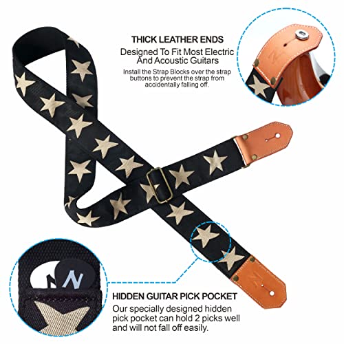 Nefelibata Cool Woven Guitar Strap -Cotton Guitar Straps with Thicked First Layer Vegetable Tanned Cowhide Leather Ends for Acoustic, Bass, Electric, Best Gift for Your Love Guitarists(Star) - Image 5