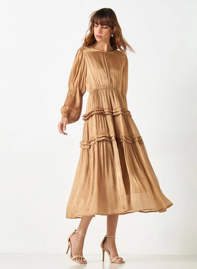 2Xtremz 2Xtremz Textured A-line Tiered Dress with Volume Sleeves
