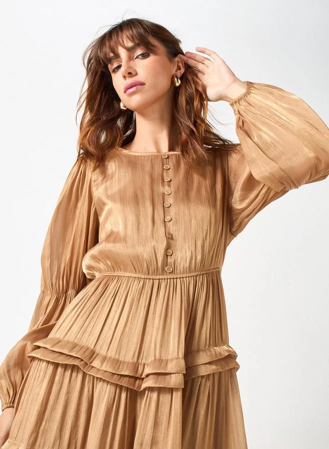 2Xtremz 2Xtremz Textured A-line Tiered Dress with Volume Sleeves