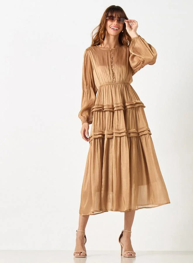 2Xtremz 2Xtremz Textured A-line Tiered Dress with Volume Sleeves