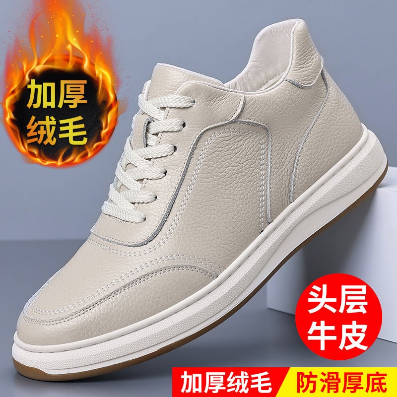First-Layer Cowhide Winter New Men'S Cotton Shoes Genuine Leather Fleece-Lined Warm Casual Shoes Men'S White Shoes Sneakers Men'S Shoes - Image 2