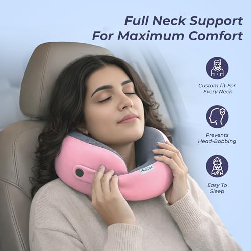 Billebon Memory Foam Neck Pillow with Cooling Gel, Snake Shape Travel Pillow with Snap Button, Neck Rest for Travelling & Flight Travel, Ergonomic Support for Comfort & Pain Relief (Pink) - Image 4