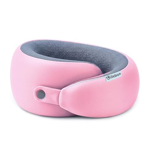 Billebon Memory Foam Neck Pillow with Cooling Gel, Snake Shape Travel Pillow with Snap Button, Neck Rest for Travelling & Flight Travel, Ergonomic Support for Comfort & Pain Relief (Pink) - Image 1