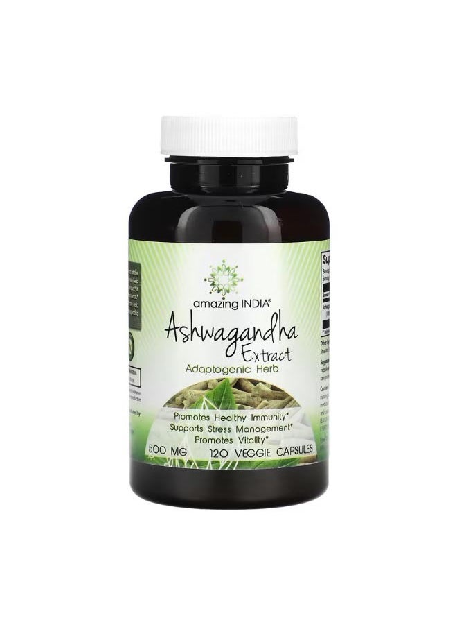 Amazing India Ashwagandha Extract 500 mg 120 Veggie Capsules  - Image 1