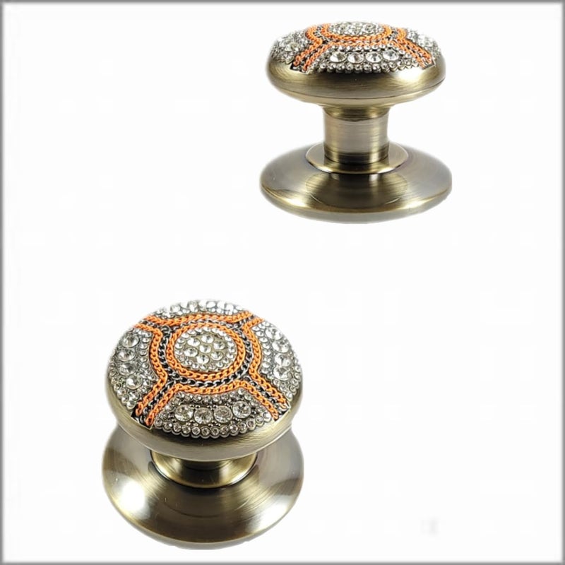 Decorative Metal Door Knob with Crystal Lobes, Elegant Design Antique Gold with Orange Details - Image 2
