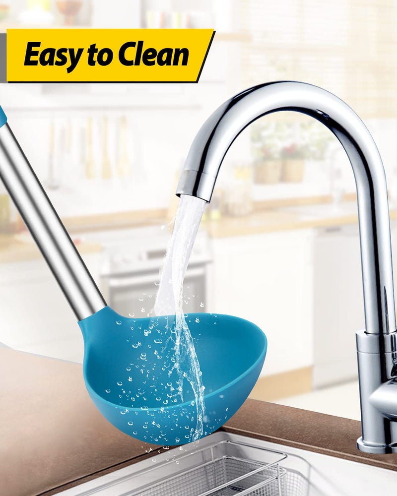 BundlePro Pack of 2 Ladle Spoon,Silicone Large Spoon for Soup,Non Stick Kitchen Utensils with High Heat Resistant,BPA Free Perfect Kitchen Tools for Cooking, Stirring,Serving Soups (GREY-BLUE) - Image 5