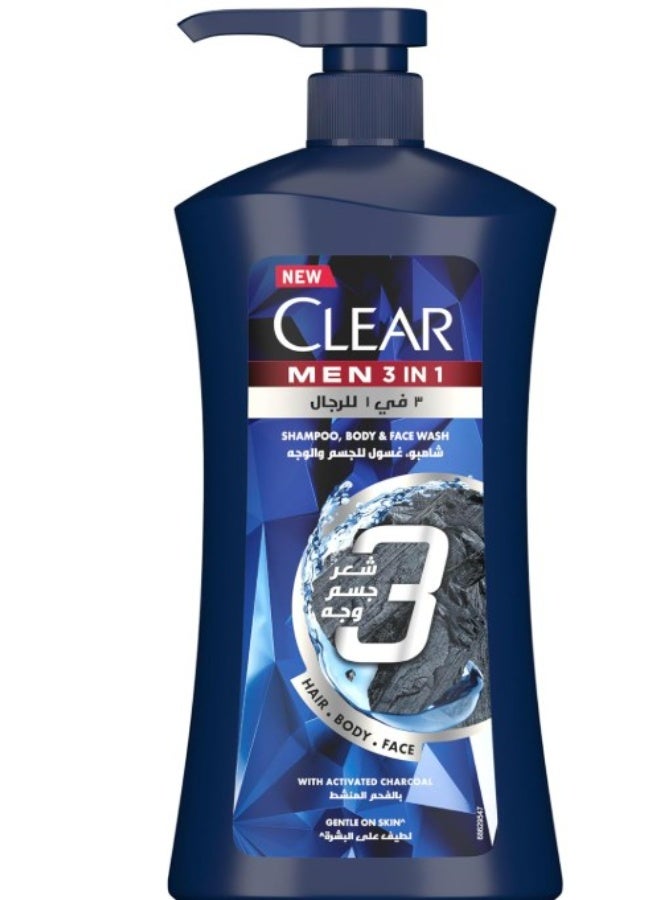كلير شامبو كلير مين للعناية الكاملة 3 في 1، للشعر والوجه والجسم مع الفحم النشط، لشعر خالٍ من القشرة بنسبة 100% وبشرة رطبة، 900 مل - Image 1