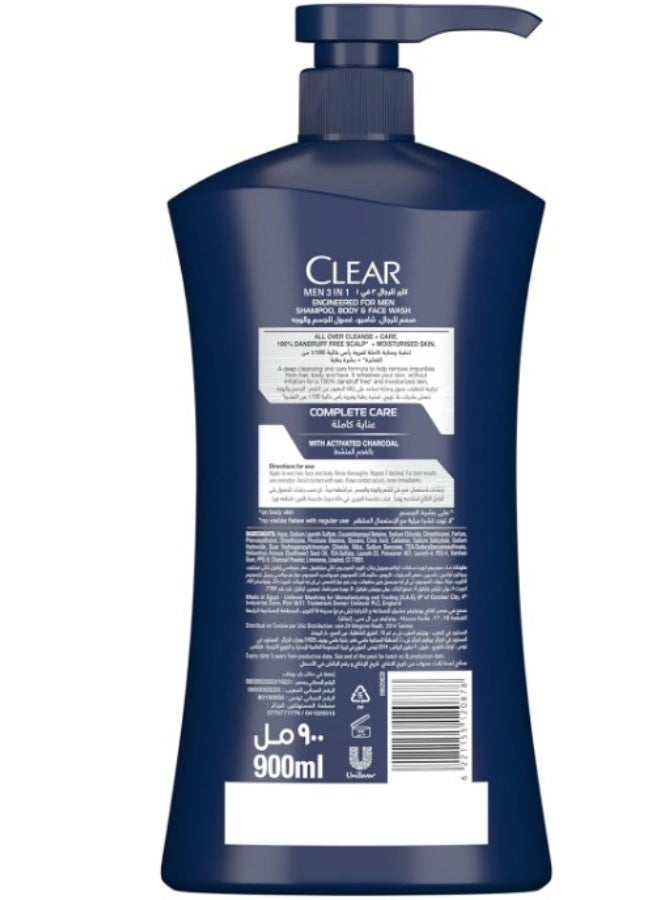 كلير شامبو كلير مين للعناية الكاملة 3 في 1، للشعر والوجه والجسم مع الفحم النشط، لشعر خالٍ من القشرة بنسبة 100% وبشرة رطبة، 900 مل - Image 2