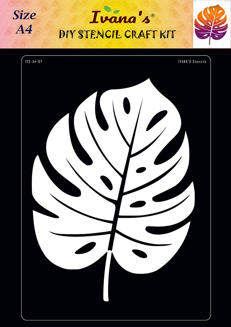 Ivana's Leaves Stencil for Art & Craft, Reusable DIY Decorative Stencil for Painting on Canvas, Fabric, Cloth, Paper, Glass, Furniture and Wall, Size - A4, IVS-3067 - Image 1