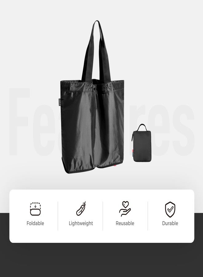 pack all 16L Lightweight Packable Tote Bag, Water Resistant Foldable Grocery Bag, Reusable Shopping Bag (Black) - Image 2