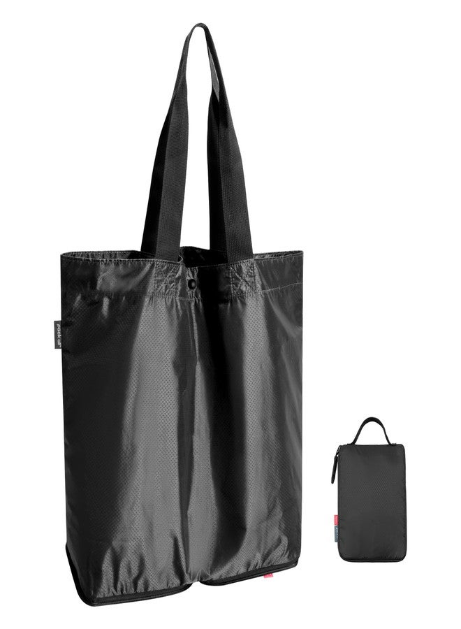 pack all 16L Lightweight Packable Tote Bag, Water Resistant Foldable Grocery Bag, Reusable Shopping Bag (Black) - Image 1