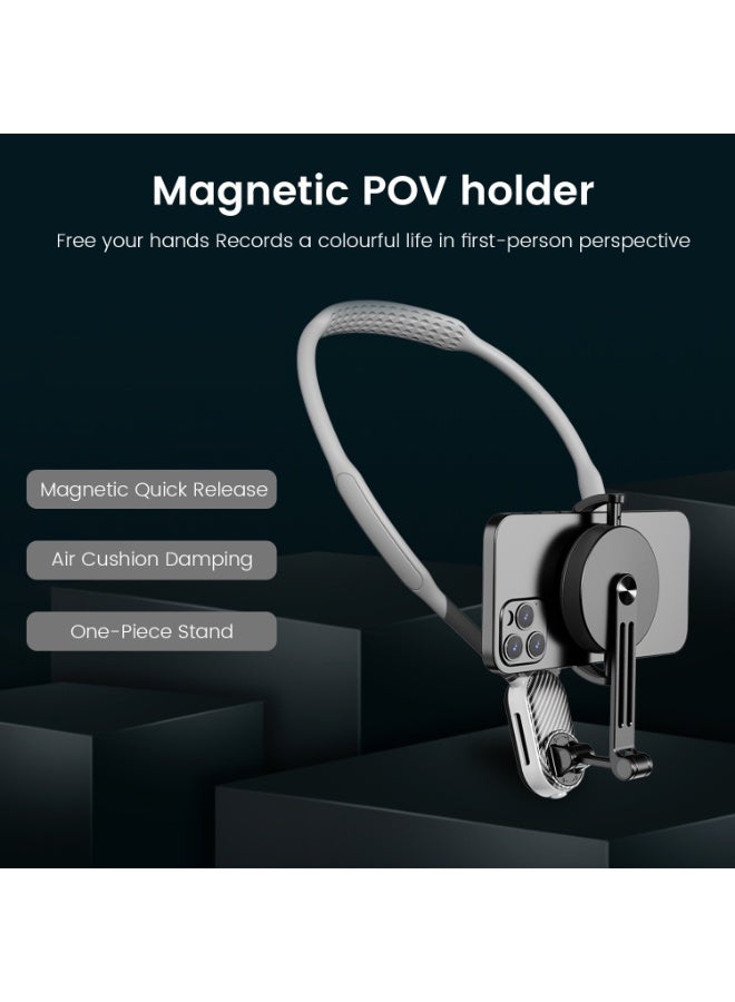 أكلو حامل الهاتف المحمول مع حزام الأمان وتنظيف القماش ، حامل الهاتف المحمول حر اليدين POV ، حامل الهاتف المحمول المغناطيسي للرقبة لالروبوت فون 16 15 14 12 ( رمادي ) - Image 2