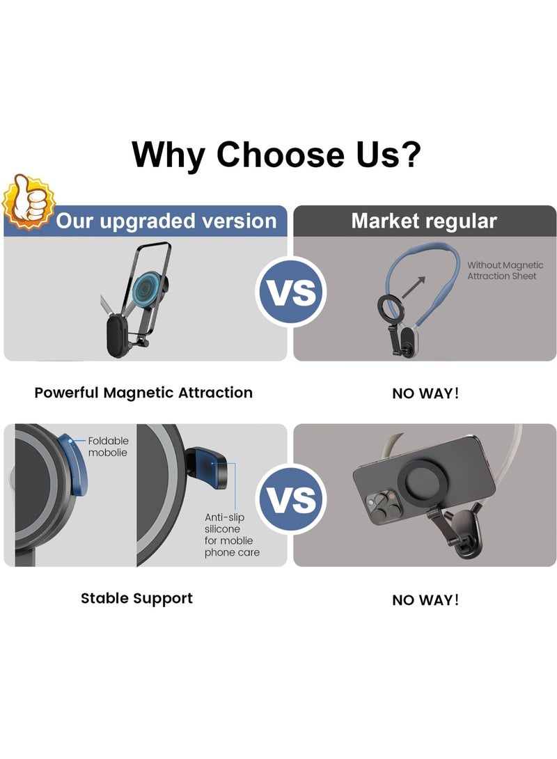 أكلو حامل الهاتف المحمول مع حزام الأمان وتنظيف القماش ، حامل الهاتف المحمول حر اليدين POV ، حامل الهاتف المحمول المغناطيسي للرقبة لالروبوت فون 16 15 14 12 ( رمادي ) - Image 4