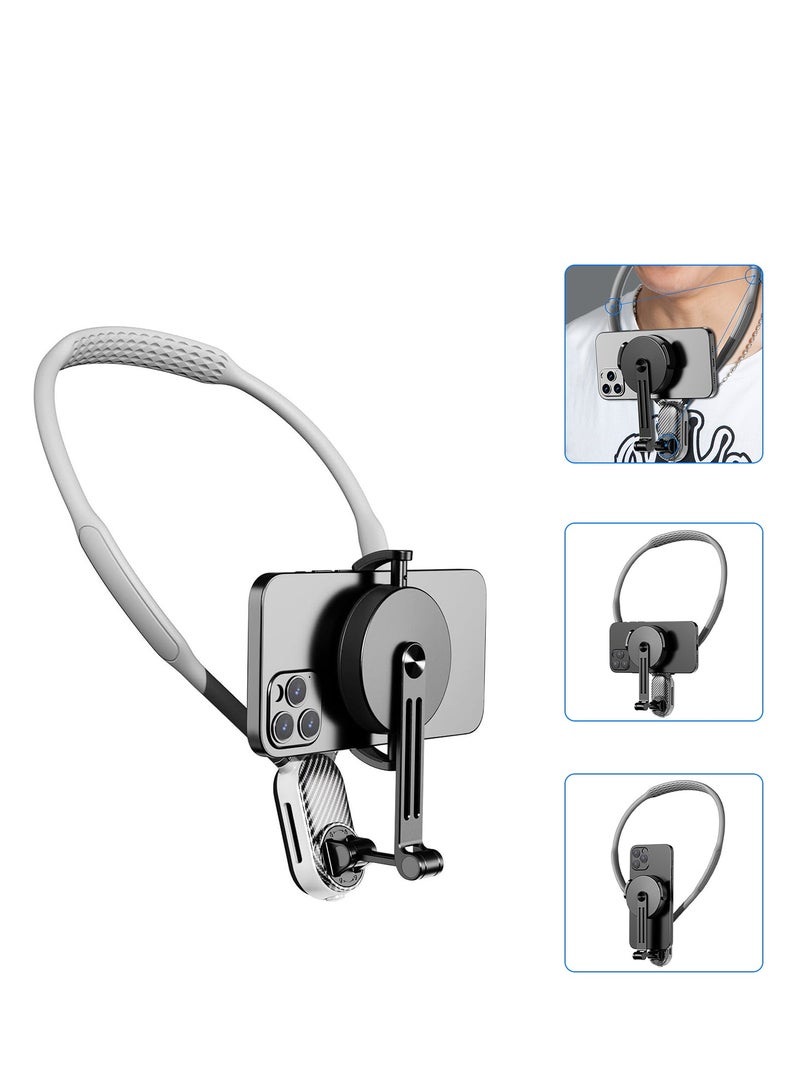 أكلو حامل الهاتف المحمول مع حزام الأمان وتنظيف القماش ، حامل الهاتف المحمول حر اليدين POV ، حامل الهاتف المحمول المغناطيسي للرقبة لالروبوت فون 16 15 14 12 ( رمادي ) - Image 1