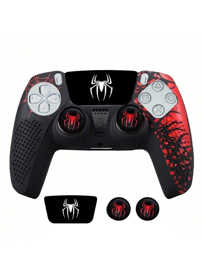 غطاء مانع للانزلاق لوحدة تحكم PS5، ملحقات وحدة تحكم PS5، غطاء سيليكون مانع للانزلاق لوحدة تحكم PS5 مع فتحات لمقبض الإبهام، ملصق لوحة اللمس وملصقات غطاء - عنكبوت أحمر - Image 1