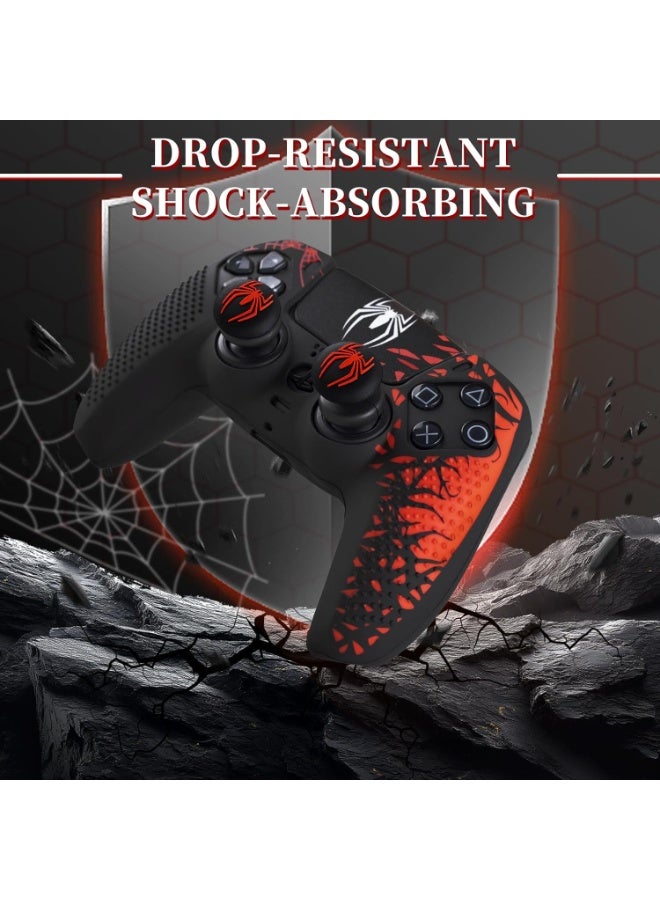 غطاء مانع للانزلاق لوحدة تحكم PS5، ملحقات وحدة تحكم PS5، غطاء سيليكون مانع للانزلاق لوحدة تحكم PS5 مع فتحات لمقبض الإبهام، ملصق لوحة اللمس وملصقات غطاء - عنكبوت أحمر - Image 3