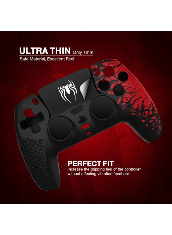 غطاء مانع للانزلاق لوحدة تحكم PS5، ملحقات وحدة تحكم PS5، غطاء سيليكون مانع للانزلاق لوحدة تحكم PS5 مع فتحات لمقبض الإبهام، ملصق لوحة اللمس وملصقات غطاء - عنكبوت أحمر - Image 4