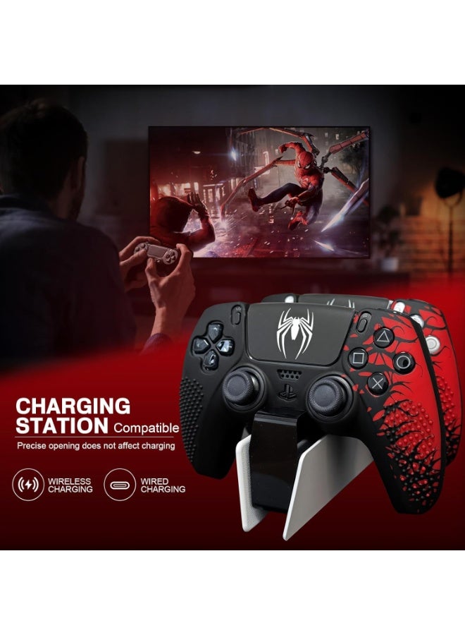 غطاء مانع للانزلاق لوحدة تحكم PS5، ملحقات وحدة تحكم PS5، غطاء سيليكون مانع للانزلاق لوحدة تحكم PS5 مع فتحات لمقبض الإبهام، ملصق لوحة اللمس وملصقات غطاء - عنكبوت أحمر - Image 5