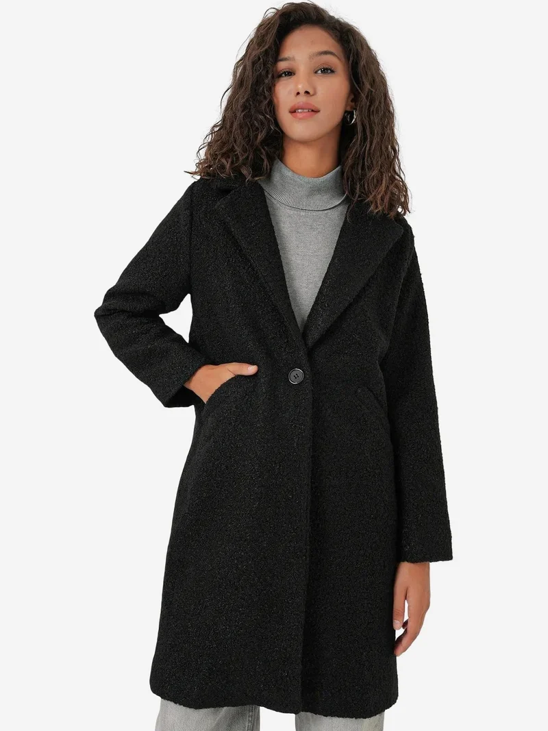 Big Dart Black BDART Oversized Textured Long Plush Coat for Women | Best Price UAE