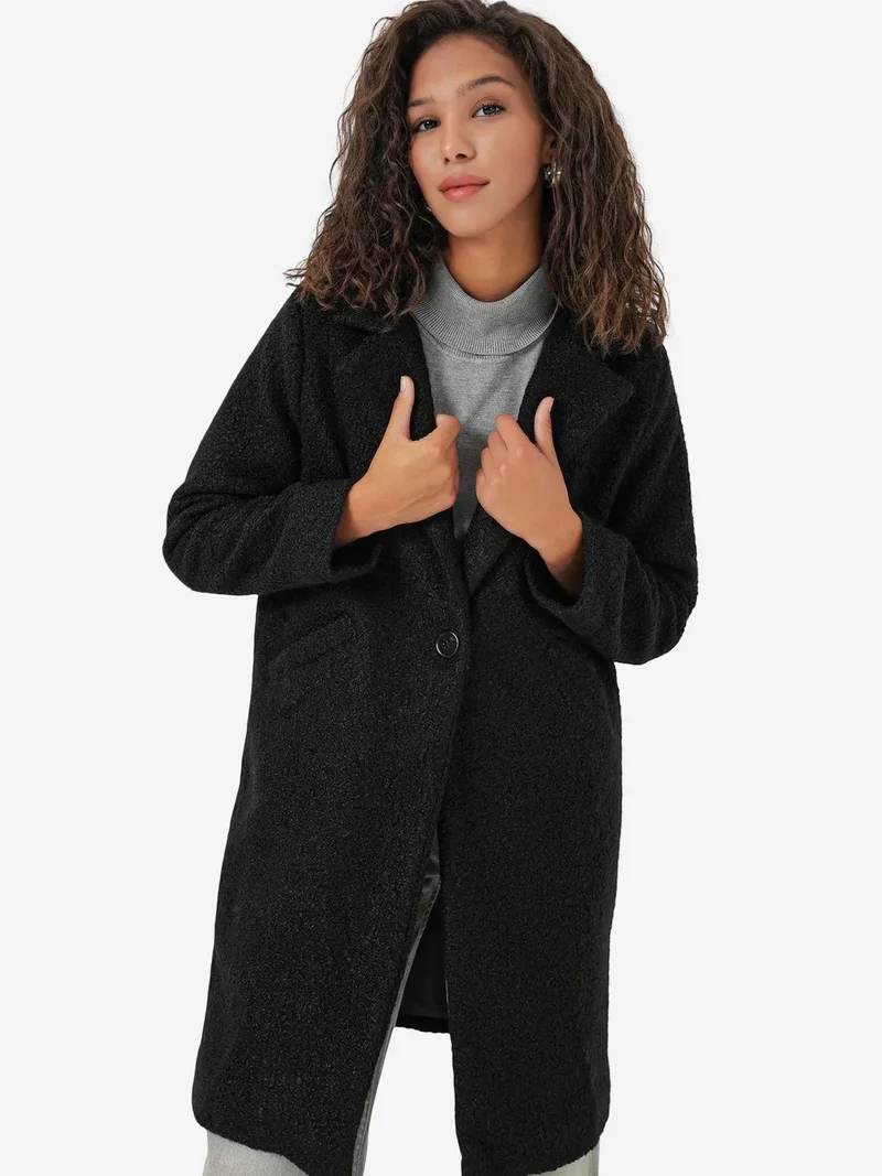 Big Dart Black BDART Oversized Textured Long Plush Coat for Women | Best Price UAE
