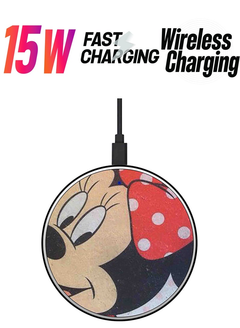 Theodor Minnie Printed Fast Wireless Charger With USB Cable Multicolour - Image 1