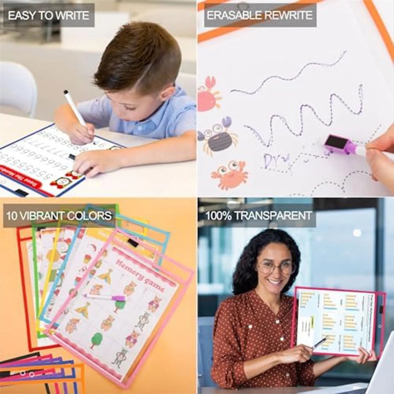30PCS Dry Erase Pockets, Extra LargeReusable Dry Erase Pocket Covers, Ticket Holders, Teacher Supplies Dry Erase Covers - Image 5