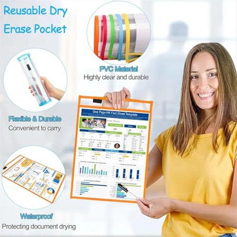 30PCS Dry Erase Pockets, Extra LargeReusable Dry Erase Pocket Covers, Ticket Holders, Teacher Supplies Dry Erase Covers - Image 3