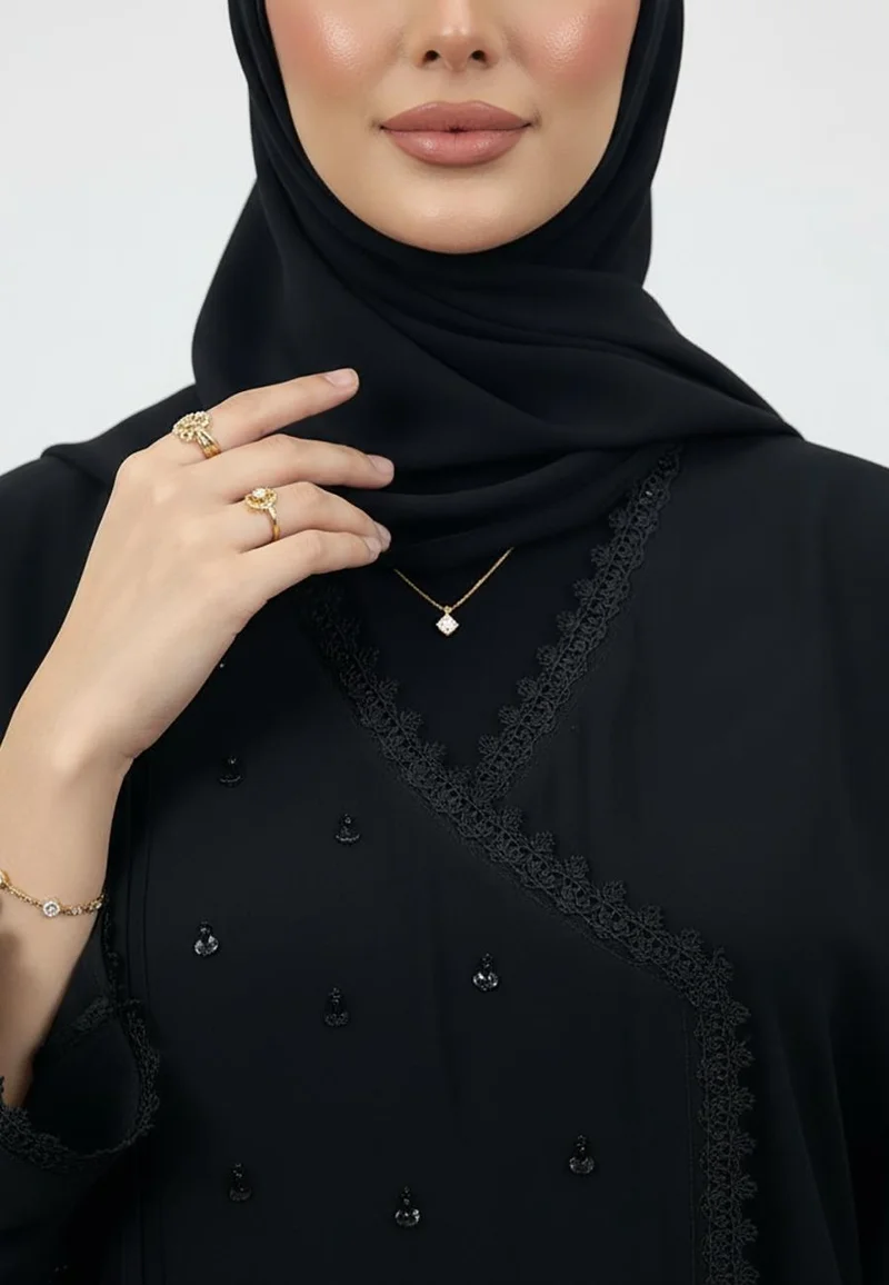 نخبة Fatima Wrap-Style Scattered Bead Abaya | Nida Fabric-907
