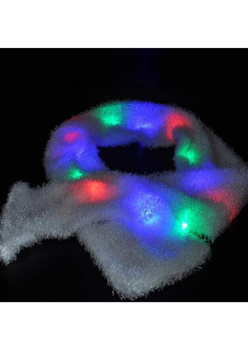 SYOSI LED Plush Scarf for Women Rainbow Neon Rave Fluffy 80s Dance Scarf Sparkly Light Up Jacket White Furry Rave Scarf Costumes Dance Coat Burning man Scarf Light Up Clothing Accessories  - Image 3