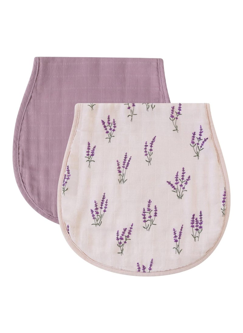 LifeTree Pack Of 2 Muslin Baby Burp Cloths, Lavender And Mauve  - Image 1
