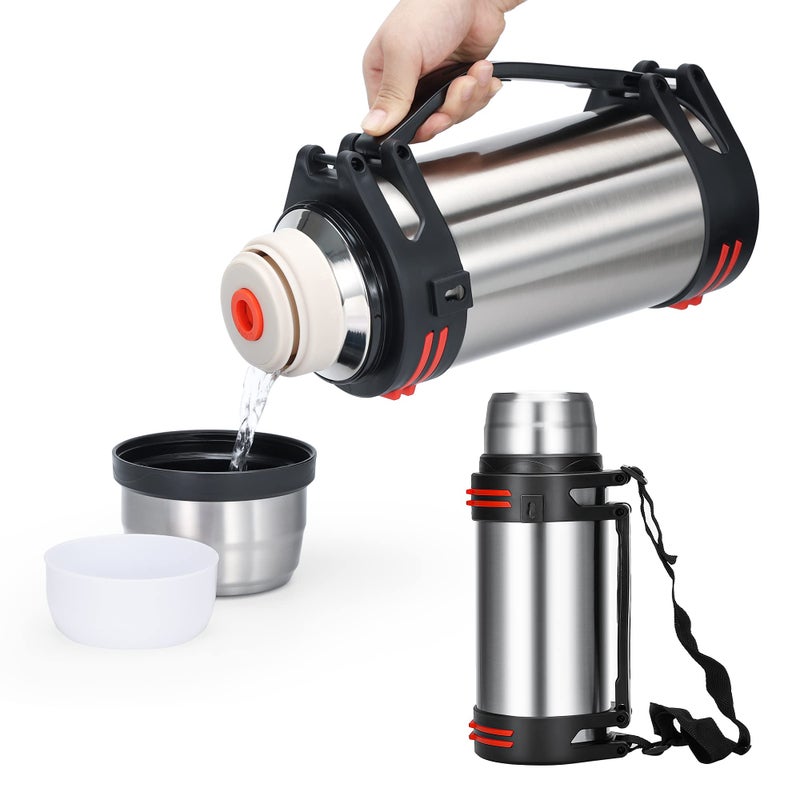 Olerd Large Thermosflask- 101oz Stainless Steel Insulated Bottle for Travel with BPA Free Cup - 3L Oversized Vacuum Insulated Thermoses with Handle and Strap for Hot & Cold Drinks - Image 2