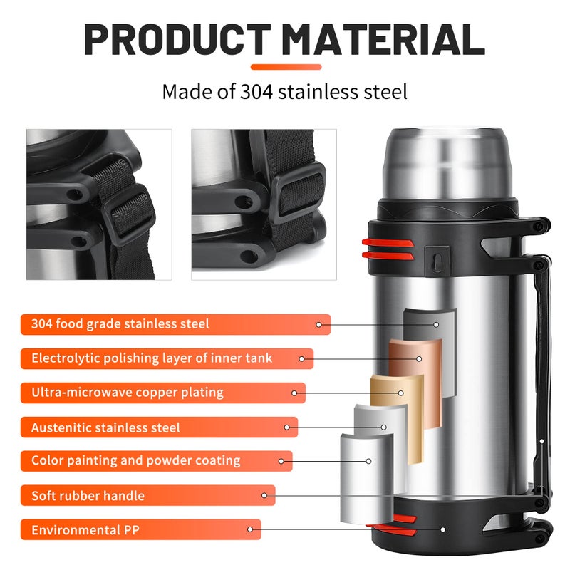 Olerd Large Thermosflask- 101oz Stainless Steel Insulated Bottle for Travel with BPA Free Cup - 3L Oversized Vacuum Insulated Thermoses with Handle and Strap for Hot & Cold Drinks - Image 5