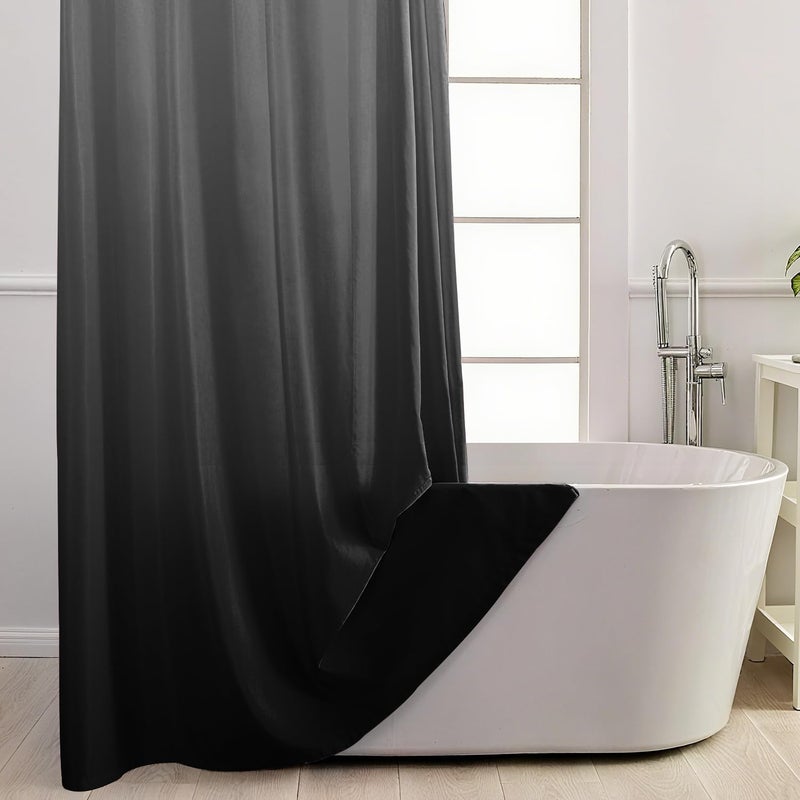 TWLSNCD No Hook Shower Curtain with Snap in Liner, Black and White Shower Curtains and Liner Set, Ombre Black Hotel Fabric Bath Curtain for Bathroom, Mesh Top Window Waterproof Washable, 71" x 74" - Image 2