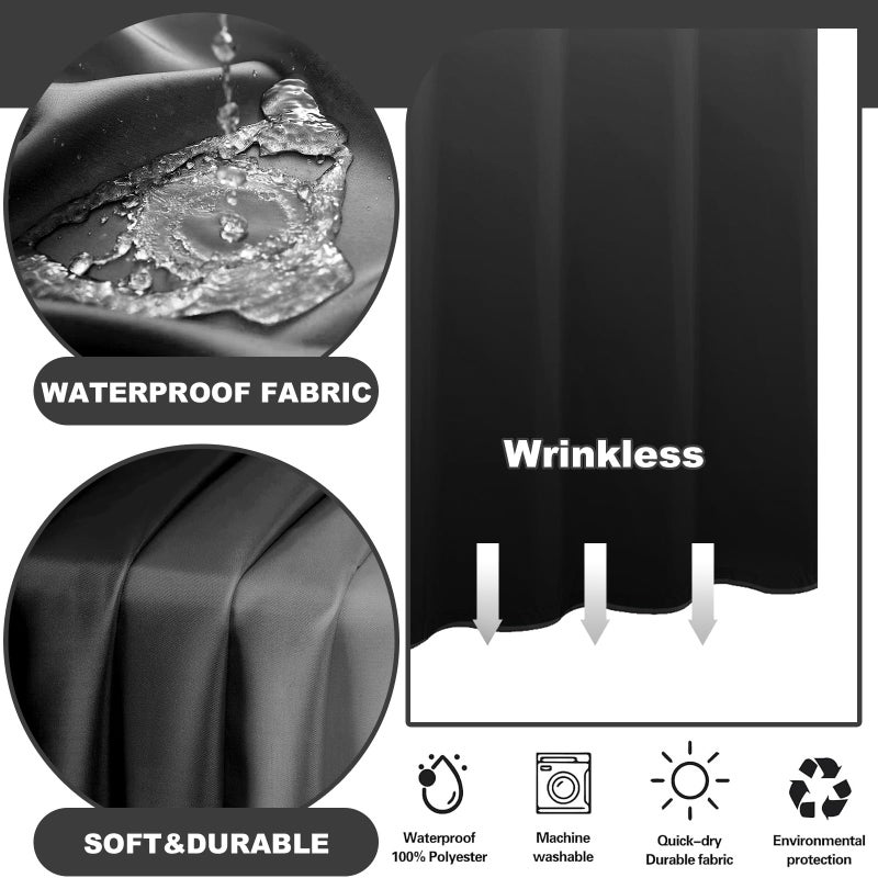 TWLSNCD No Hook Shower Curtain with Snap in Liner, Black and White Shower Curtains and Liner Set, Ombre Black Hotel Fabric Bath Curtain for Bathroom, Mesh Top Window Waterproof Washable, 71" x 74" - Image 3