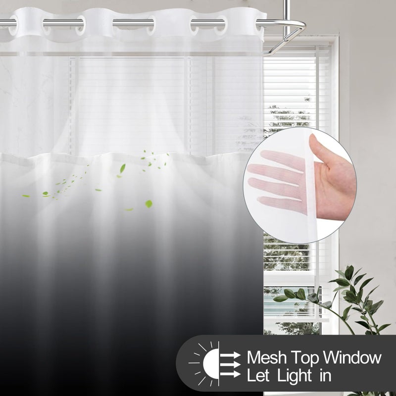 TWLSNCD No Hook Shower Curtain with Snap in Liner, Black and White Shower Curtains and Liner Set, Ombre Black Hotel Fabric Bath Curtain for Bathroom, Mesh Top Window Waterproof Washable, 71" x 74" - Image 4