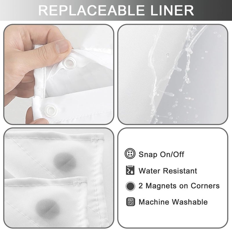 TWLSNCD No Hook Shower Curtain with Snap in Liner, Black and White Shower Curtains and Liner Set, Ombre Black Hotel Fabric Bath Curtain for Bathroom, Mesh Top Window Waterproof Washable, 71" x 74" - Image 5