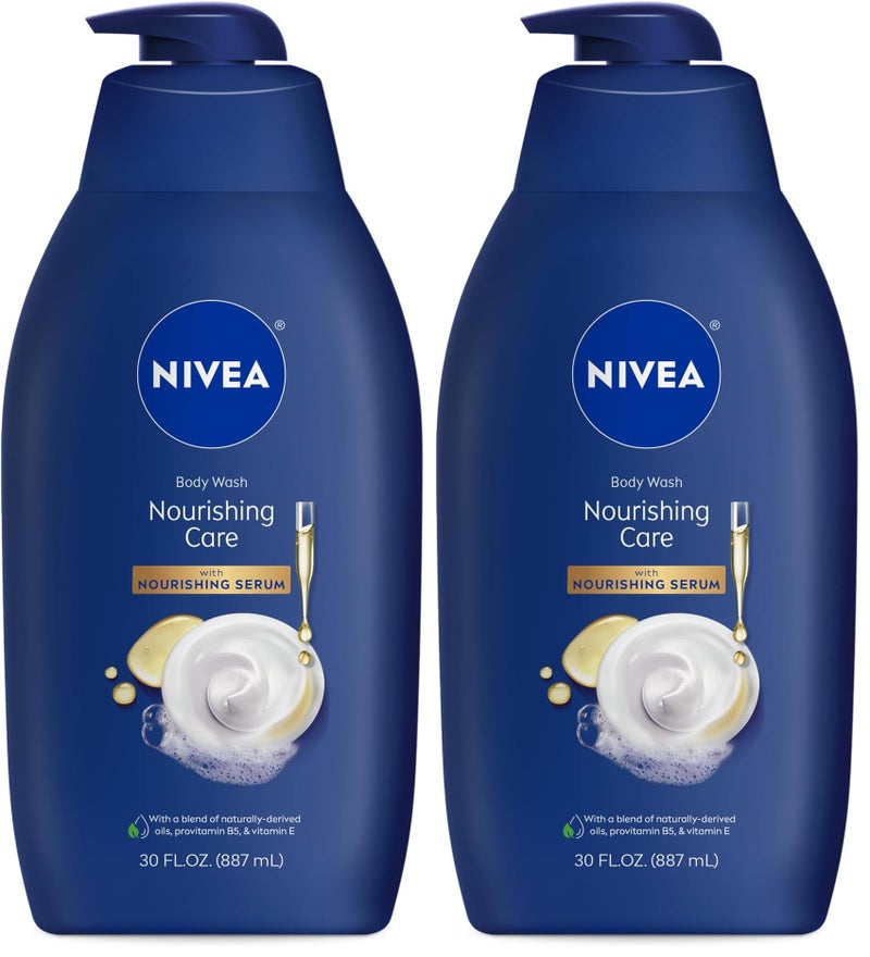 NIVEA Nourishing Care Body Wash with Nourishing Serum, 30 Fl Oz Pump Bottle (Pack of 2) - Image 1