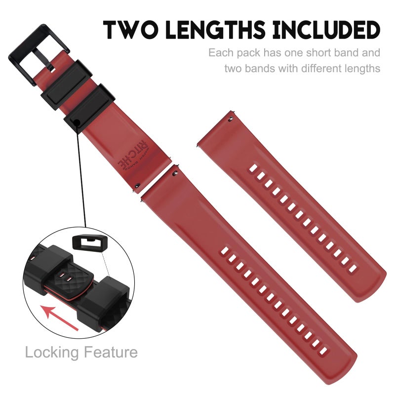 Ritche Silicone Watch Bands 18mm 20mm 22mm 24mm Quick Release Rubber Watch Bands for Men, Black / Crimson Red / Black, 20mm, Classic,Sport - Image 3