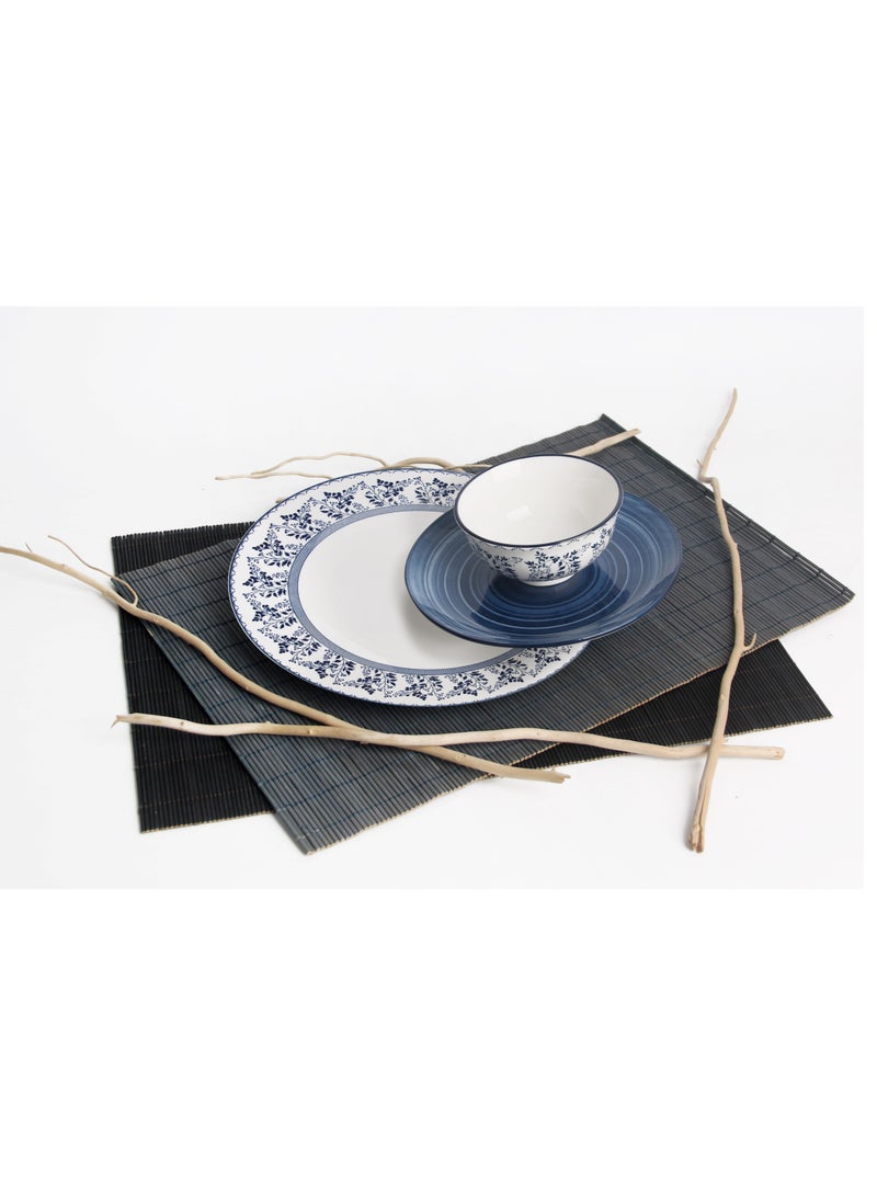 Shallow Rosy 18 Piece Porcelain Dinner Set, Serves 6 people, includes 6 x 10.5" Dinner Plates, 6 x 7.5" Salad plates, 6 x 5.5" bowls, Elegant Blue Modern Crockery - Image 5