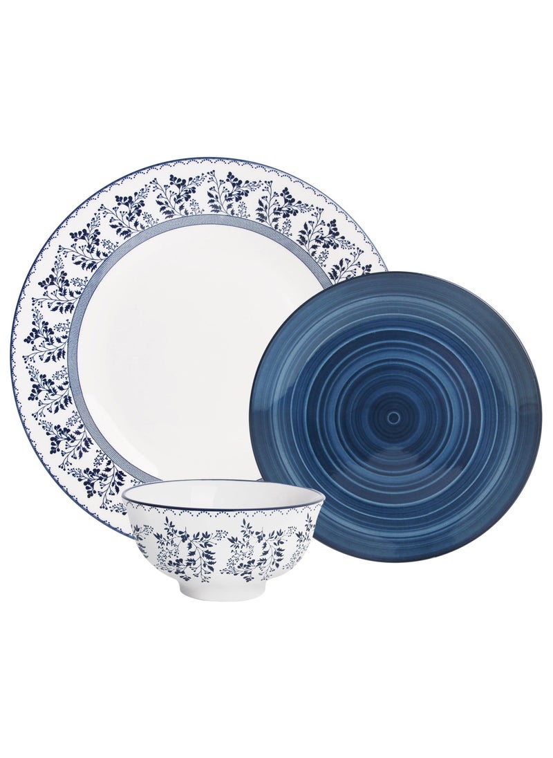 Shallow طقم عشاء بورسلين وردي ضحل مكون من 18 قطعة، يخدم 6 أشخاص، يتضمن 6 أطباق عشاء بحجم 10.5 بوصة، 6 أطباق سلطة بحجم 7.5 بوصة، 6 سلطانيات بحجم 5.5 بوصة، أدوات مائدة زرقاء أنيقة وعصرية - Image 1