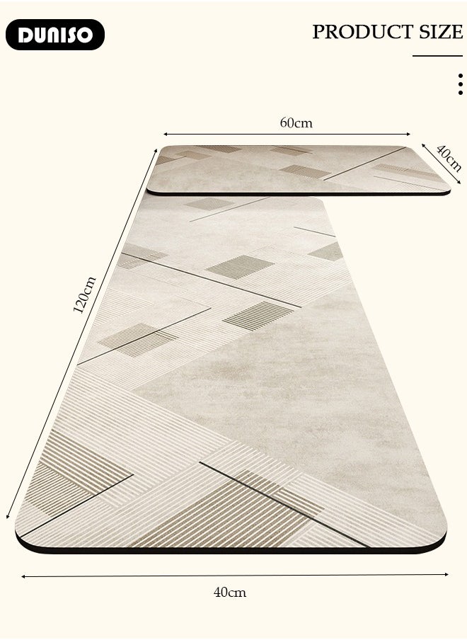 DUNISO 2 PCS  Kitchen Mats and Rugs Set , Non Slip Heavy Duty Standing Mat, Quick Dry Diatom Mud Floor Mat,  Extra Soft and Absorbent Floor Mats for  Kitchen, Bath, Office, Laundry(40*60cm+40*120cm)  - Image 4