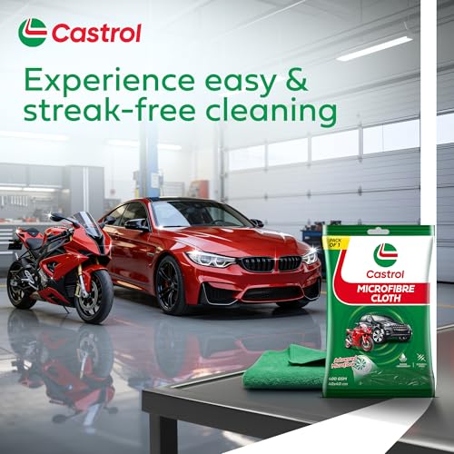 Castrol Microfibre Cloth for Cleaning | 400 GSM Thick Lint & Streak-Free Multipurpose and Reusable Cloth | High Water Absorption and Retention for Effortless Cleaning (Pack of 1, 40x40cm) - Image 2