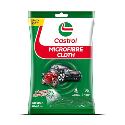 Castrol Microfibre Cloth for Cleaning | 400 GSM Thick Lint & Streak-Free Multipurpose and Reusable Cloth | High Water Absorption and Retention for Effortless Cleaning (Pack of 1, 40x40cm) - Image 1