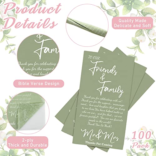 Sumind 100 Pcs Sage Green Wedding Napkins - Thank You 2 Ply Disposable Dinner and Cocktail Beverage Napkins for Newlyweds Receiving Family Friends at Dinner Party - Image 4