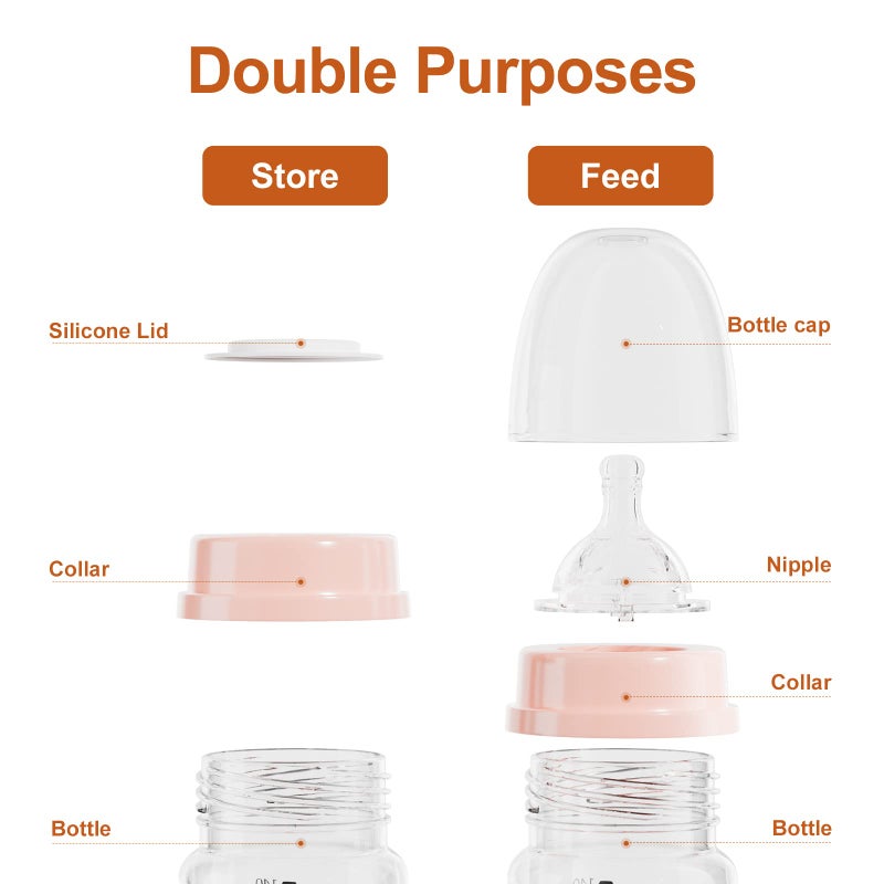 NCVI Baby Bottles Compatible with NCVI Breast Pump 8782/8780-2, Breast Milk Storage Bottles with Nipples and Travel Caps, Anti-Colic, BPA Free, 4.7oz/140ml, 2 Count - Image 5