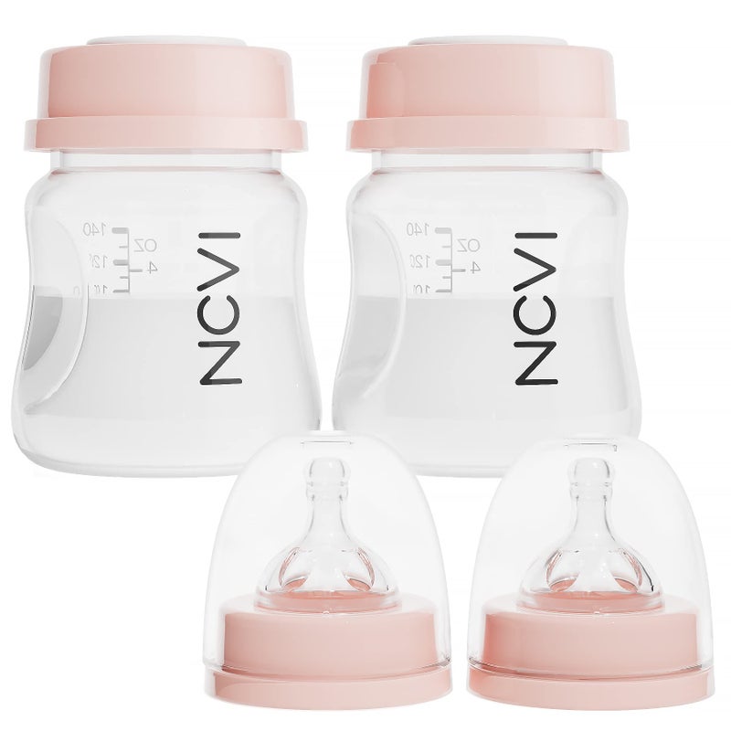 NCVI Baby Bottles Compatible with NCVI Breast Pump 8782/8780-2, Breast Milk Storage Bottles with Nipples and Travel Caps, Anti-Colic, BPA Free, 4.7oz/140ml, 2 Count - Image 1