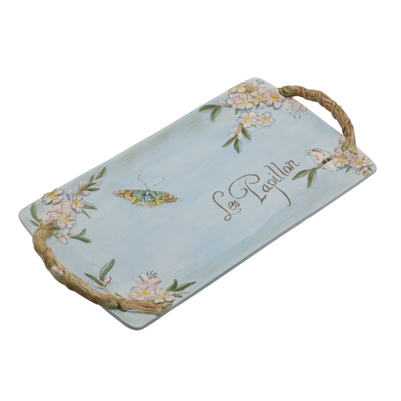 Fitz & Floyd Fitz  Floyd Fitz and Floyd Toulouse Handled Serving Tray 14 Inch Blue