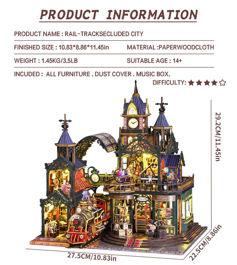 Spilay DIY Dollhouse Miniature House Kit DIY Kit Mini House Model 1:24 مقياس مجموعة بيت الدمى الإبداعية مع غطاء غبار وصندوق الموسيقى أفضل هدية عيد ميلاد عيد الميلاد (مدينة السكك الحديدية المنعزلة) - Image 2