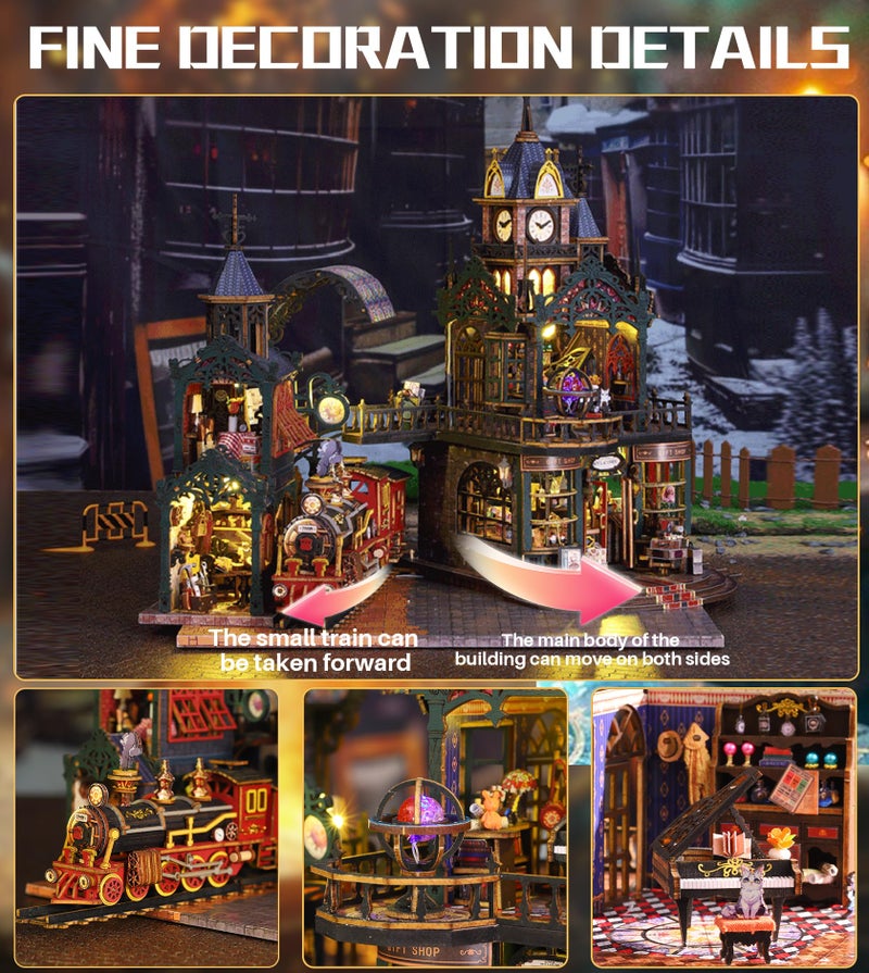 Spilay DIY Dollhouse Miniature House Kit DIY Kit Mini House Model 1:24 مقياس مجموعة بيت الدمى الإبداعية مع غطاء غبار وصندوق الموسيقى أفضل هدية عيد ميلاد عيد الميلاد (مدينة السكك الحديدية المنعزلة) - Image 4