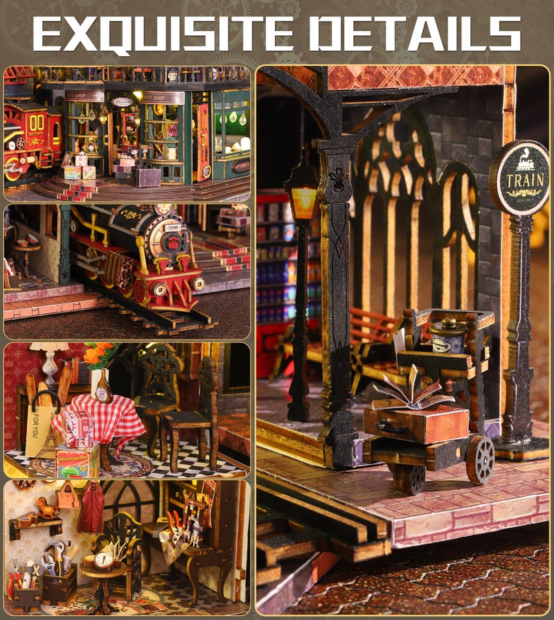 Spilay DIY Dollhouse Miniature House Kit DIY Kit Mini House Model 1:24 مقياس مجموعة بيت الدمى الإبداعية مع غطاء غبار وصندوق الموسيقى أفضل هدية عيد ميلاد عيد الميلاد (مدينة السكك الحديدية المنعزلة) - Image 3